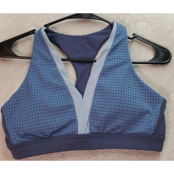 Aerie Sports Bra Womens Medium Blue Mesh Polyester Cross Back Wide Straps V Neck - Picture 1 of 4